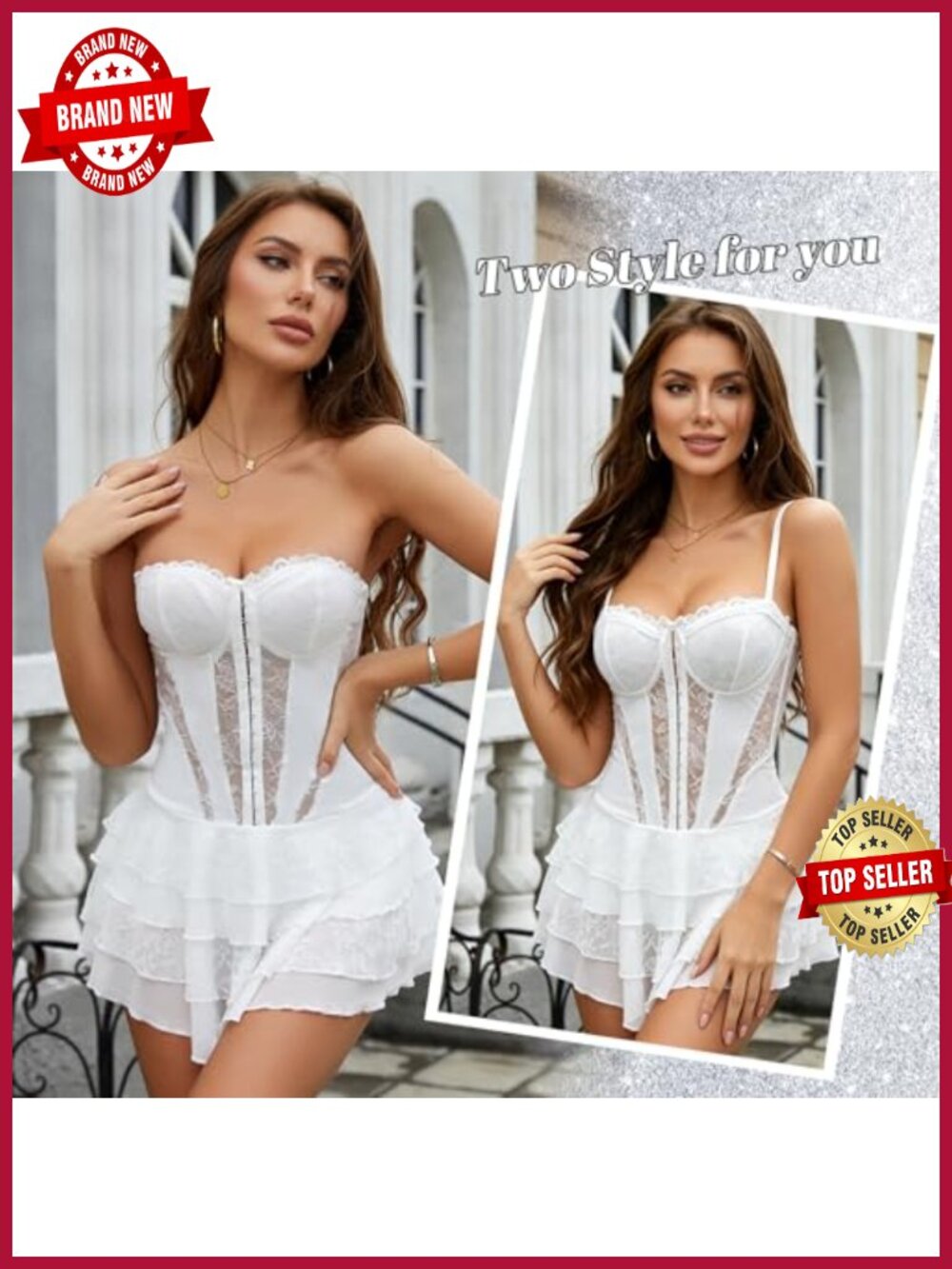 Lace Corset Mini Dress Strapless Tube Top Ruffle Hem Club Night Out - Picture 4 of 6